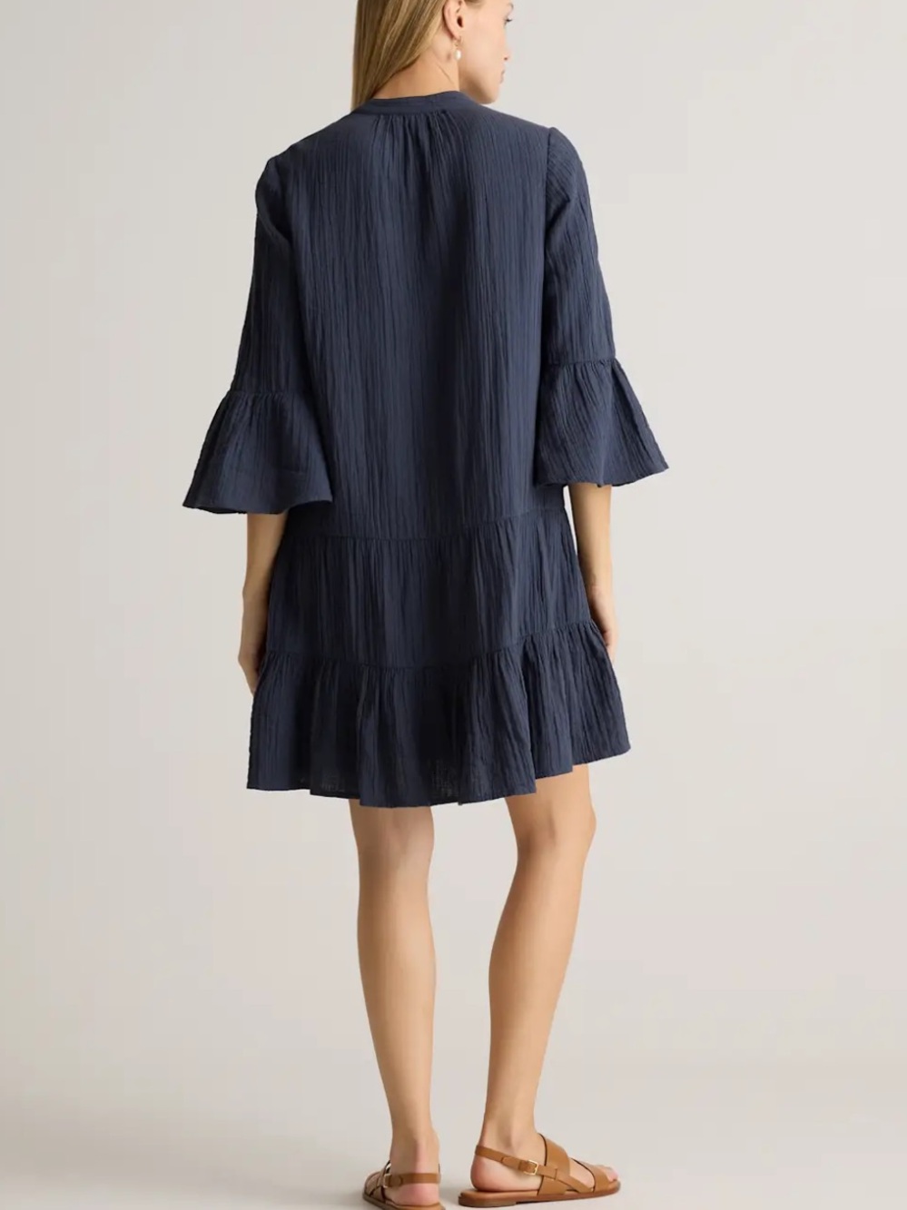 NWT Quince 100% Organic Cotton Gauze Tiered Mini Dress Indigo Blue XS - Picture 6 of 7